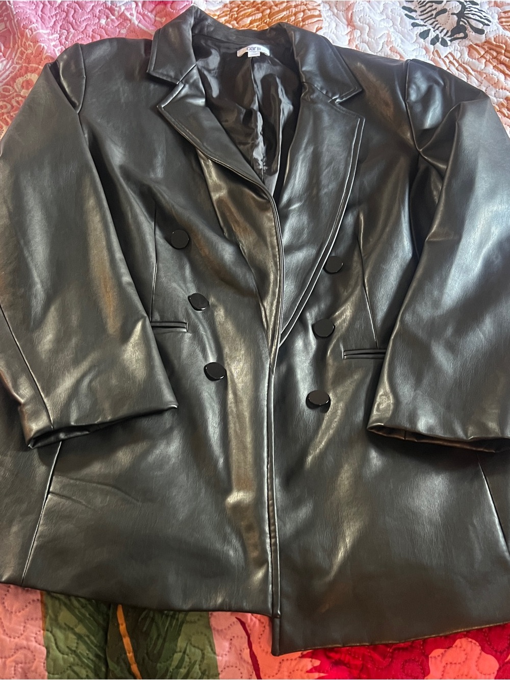 Faux Leather blazer in black 2X